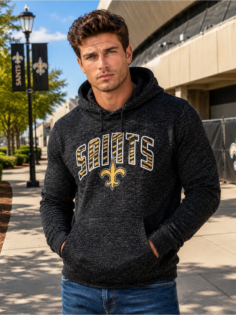 NFL New Orleans Saints Black Hoodie with Gold & White Logo